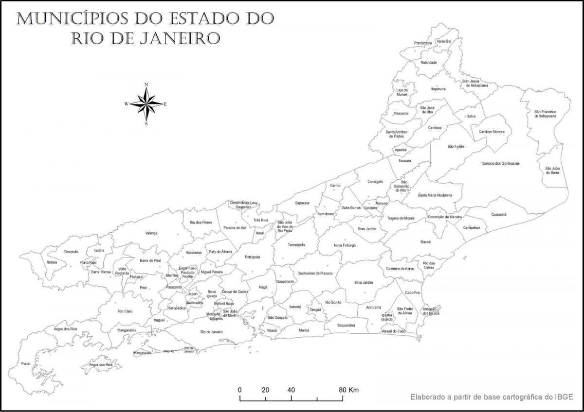 Bản đồ của Rio de Janeiro đen và trắng