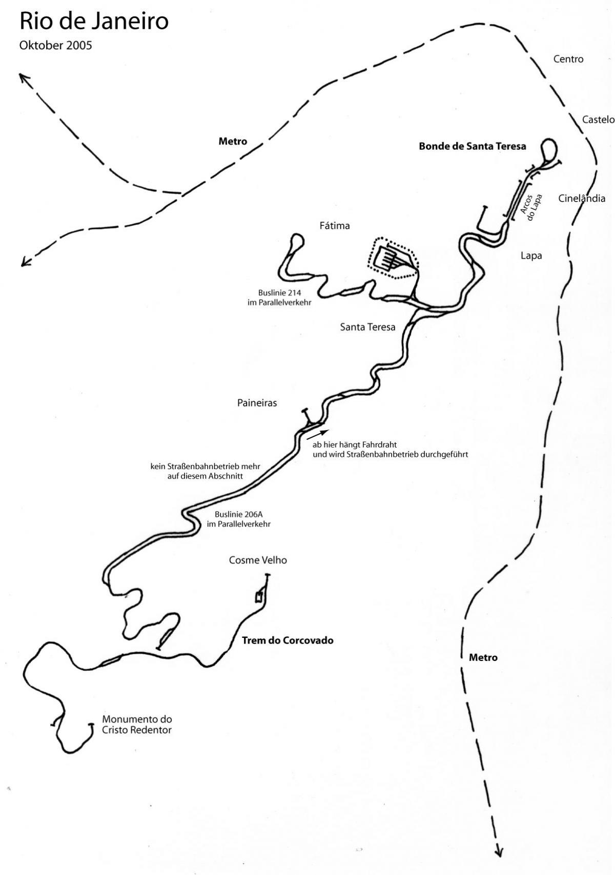 Bản đồ của Santa Teresa Dòng xe điện 1