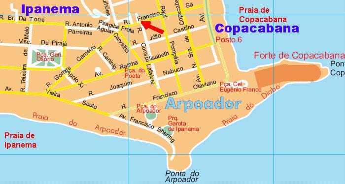 Bản đồ của bãi biển Arpoador