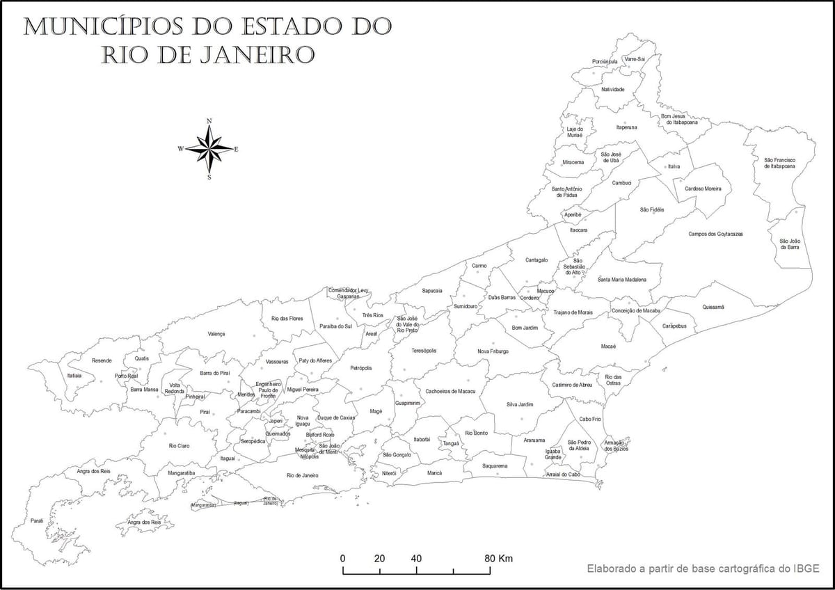 Bản đồ của Rio de Janeiro đen và trắng